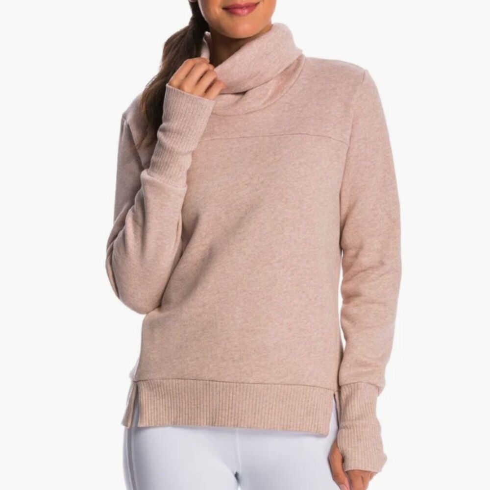 Alo Yoga Haze Long Sleeve Top Cowl Neck Relaxed Fit Heathered Tan Extra Small